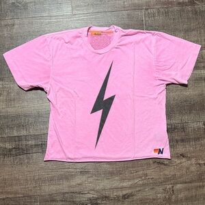 Aviator Nation Pink Tee with Black Lightning